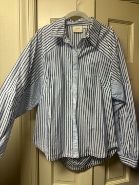 Maeve Blue and White Striped Button-Down Shirt
